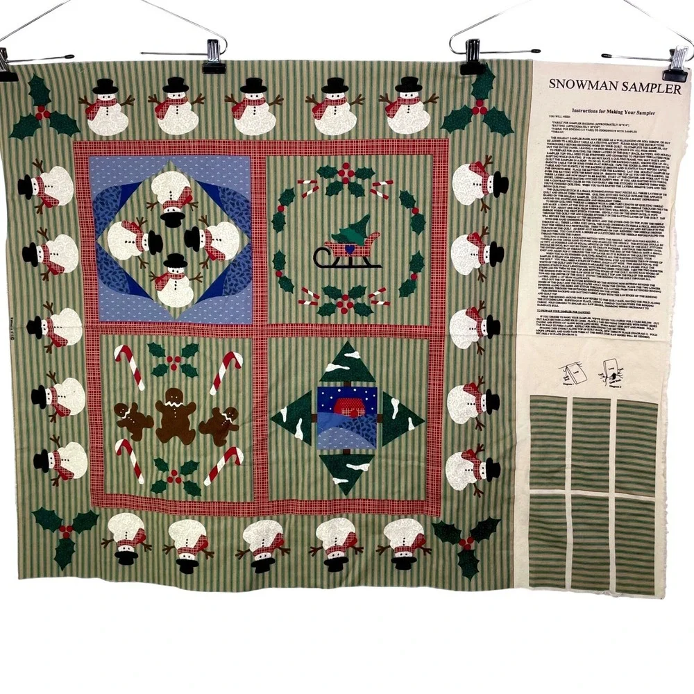 Vtg VIP Cranston Snowman Sampler Quilt Fabric Panel Christmas Gingerbread 35x44